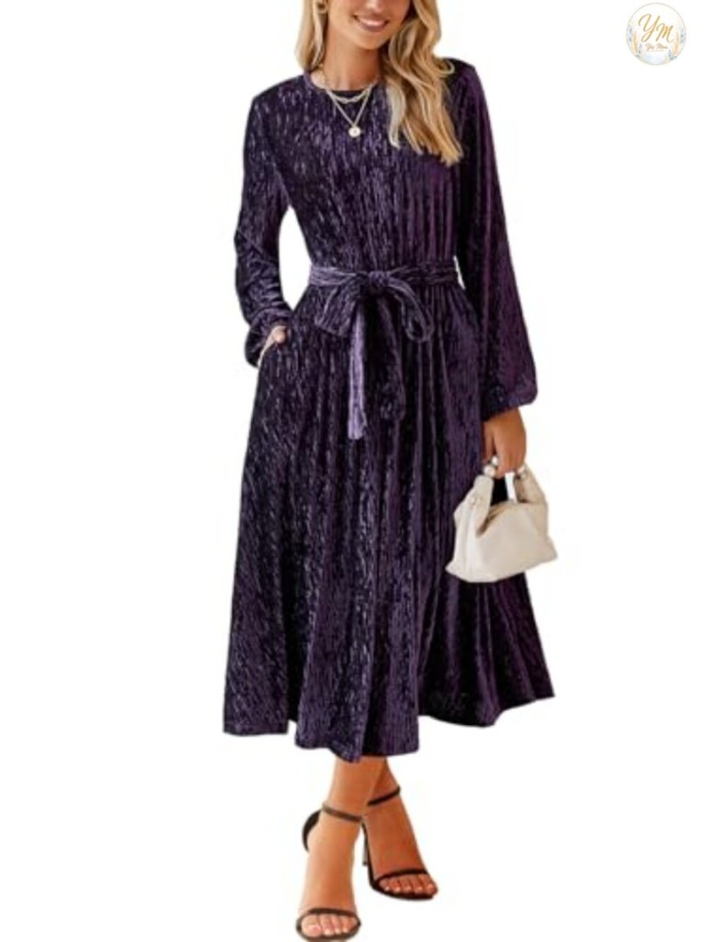 Velvet Long Sleeve High Waist A-Line Mini Dress Formal Wedding Guest